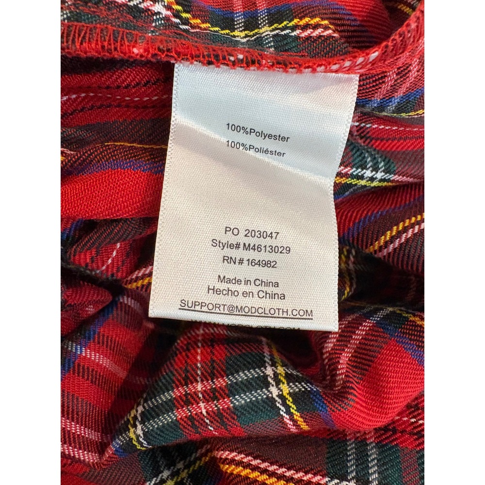 ModCloth Red Tartan Plaid A-Line Skirt with Tie Belt M4613029 Mens Large - Picture 6 of 8